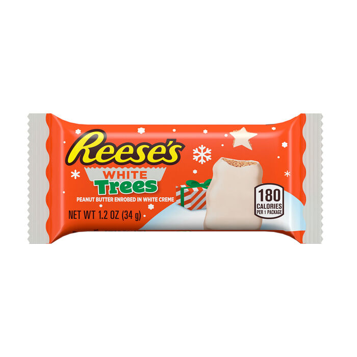 Image of REESE'S White Creme Peanut Butter Trees, Christmas Candy Packs, 1.2 oz (24 Count) Packaging