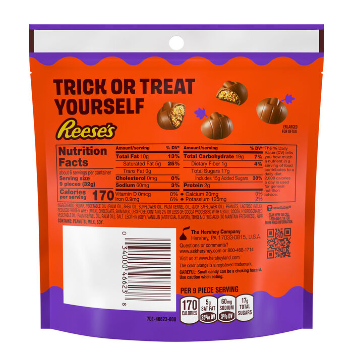 Image of REESE'S Unwrapped Chocolate Peanut Butter Creme Mini Pumpkins, Halloween Candy Bag, 7 oz Packaging