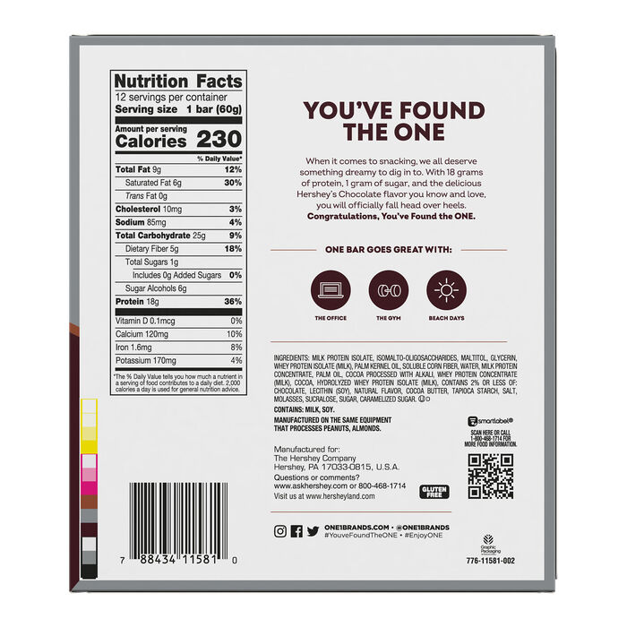 Image of ONE HERSHEY'S Double Chocolate Flavored Protein Bars, 2.12 oz (12 Count) Packaging