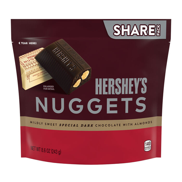 Image of HERSHEY'S NUGGETS SPECIAL DARK Chocolate with Almonds Candy Share Pack, 8.6 oz Packaging