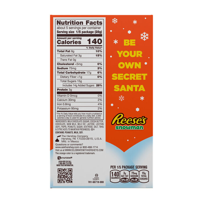 Image of REESE'S Milk Chocolate Peanut Butter Snowman, Christmas Candy Box, 5 oz Packaging