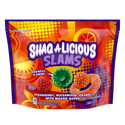 SHAQ-A-LICIOUS SLAMS Assorted Fruit Flavored Crunchy & Chewy Candy Bag, 9.8 oz