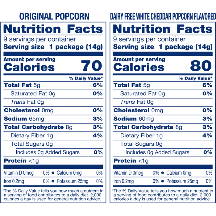 Image of SKINNYPOP Original and SKINNYPOP Dairy-Free White Chedder Popcorn 18-count Multipack Box Packaging