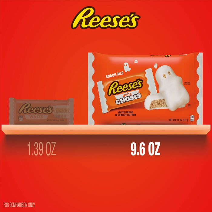 Image of REESE'S White Creme Snack Size Peanut Butter Ghosts, Halloween Candy Bag, 9.6 oz Packaging