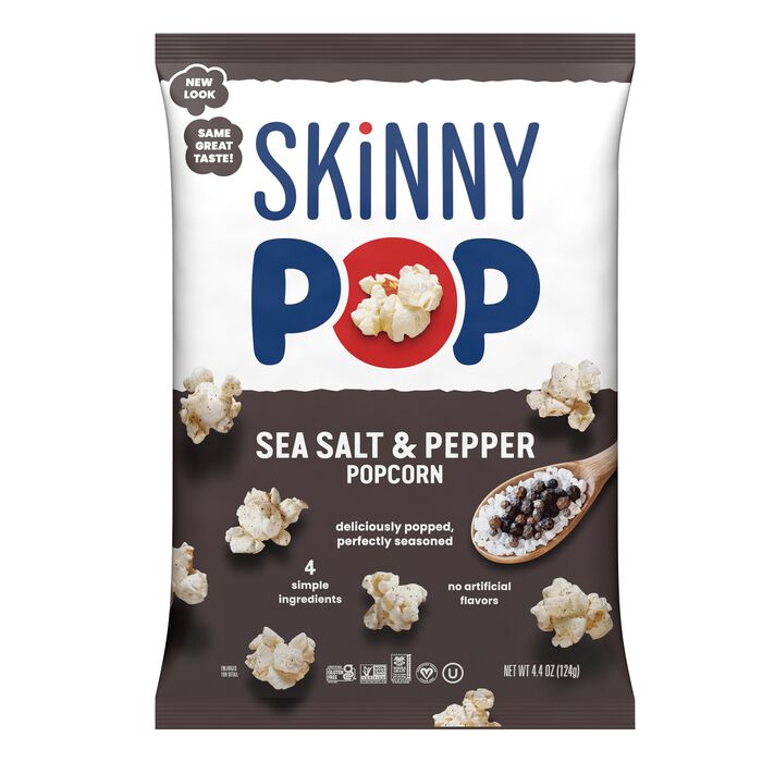 Image of SKINNYPOP Sea Salt & Pepper Flavored Popcorn, 4.4 oz bag Packaging