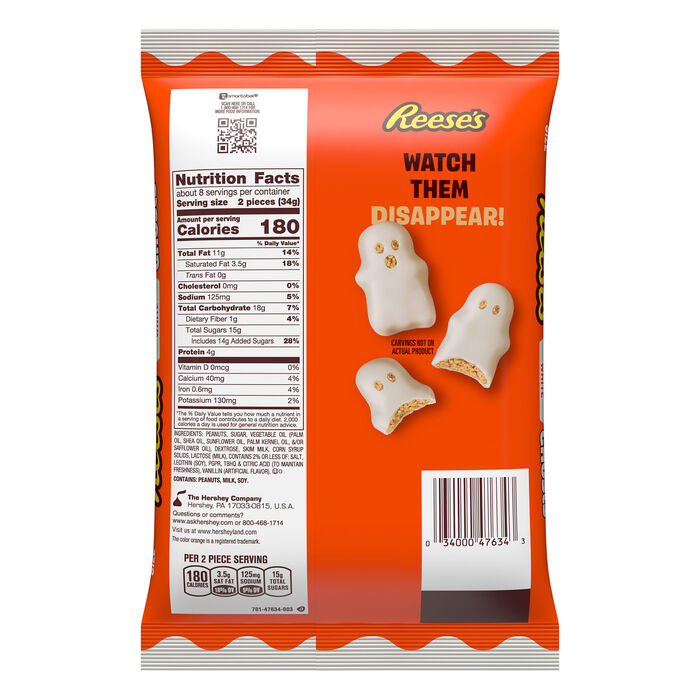 Image of REESE'S White Creme Snack Size Peanut Butter Ghosts, Halloween Candy Bag, 9.6 oz Packaging