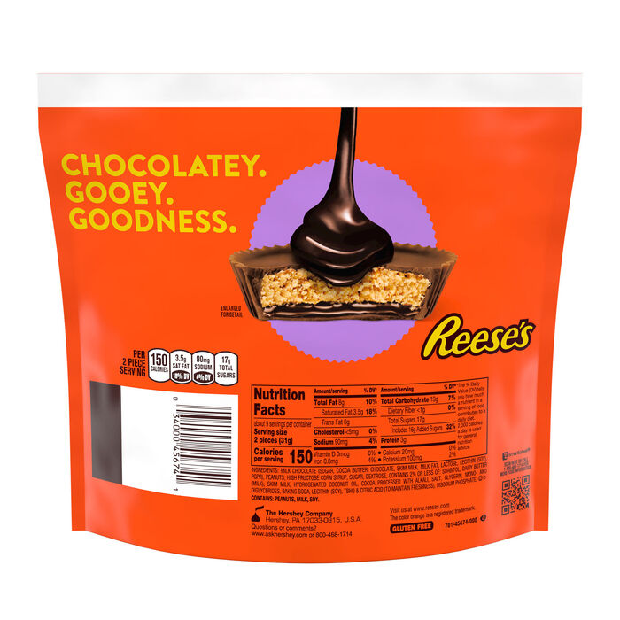 Image of REESE'S Chocolate Lava Milk Chocolate Snack Size Peanut Butter Cups Candy Bag, 9.35 oz Packaging