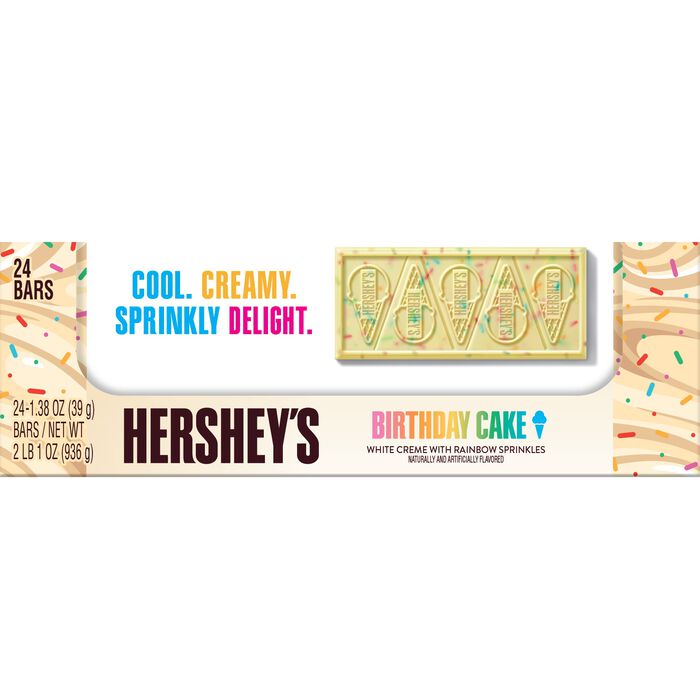 Image of HERSHEY'S Birthday Cake Ice Cream Flavored Standard Size Candy Bar, 1.38oz (24 Count) Packaging