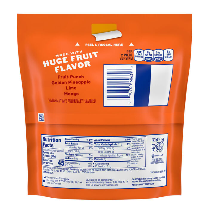 Image of JOLLY RANCHER Assorted Tropical Fruit Flavored Hard Candy Bag, 11.2 oz Packaging