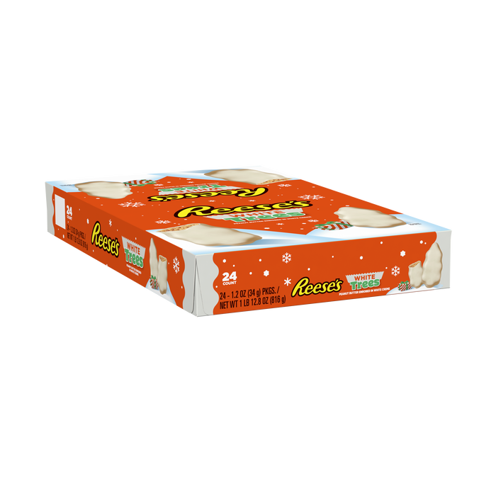 Image of REESE'S White Creme Peanut Butter Trees, Christmas Candy Packs, 1.2 oz (24 Count) Packaging