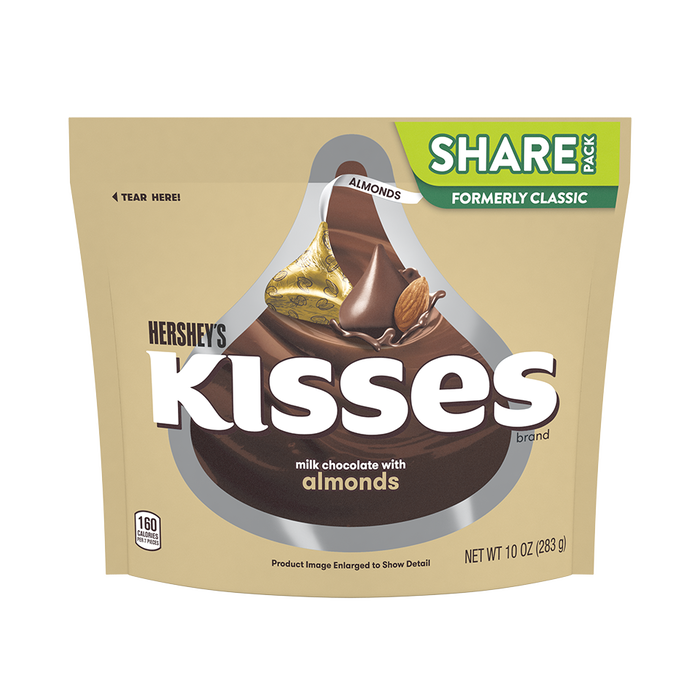 Image of KISSES Milk Chocolates with Almonds, 10 oz. bag Packaging