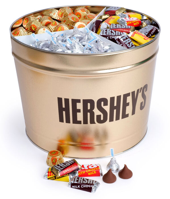 Image of HERSHEY’S Filled Gold Tin HERSHEY’S Filled Gold Tin | 11 lbs. Packaging