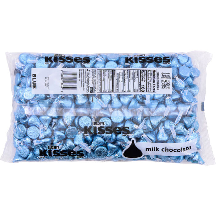 Image of HERSHEY'S KISSES Milk Chocolates in Light Blue Foils - 66.7oz Candy Bag Packaging
