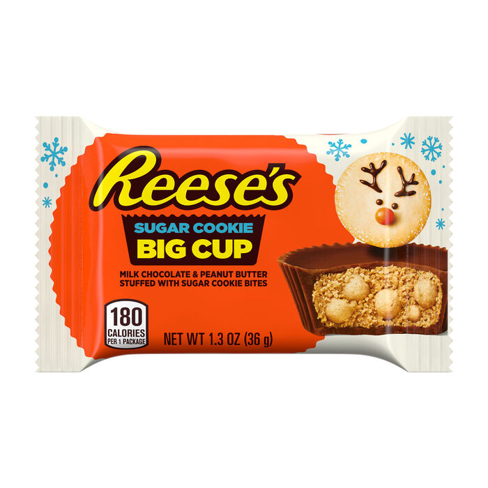 Image of REESE'S Big Cup Sugar Cookie Milk Chocolate Peanut Butter Cups, Christmas Candy Packs, 1.3 oz (16 Count) Packaging