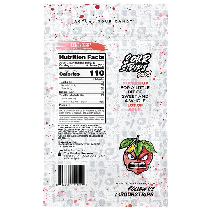 Image of Sour Strips Lemonberry Candy Peg Bag, 3.4oz Packaging
