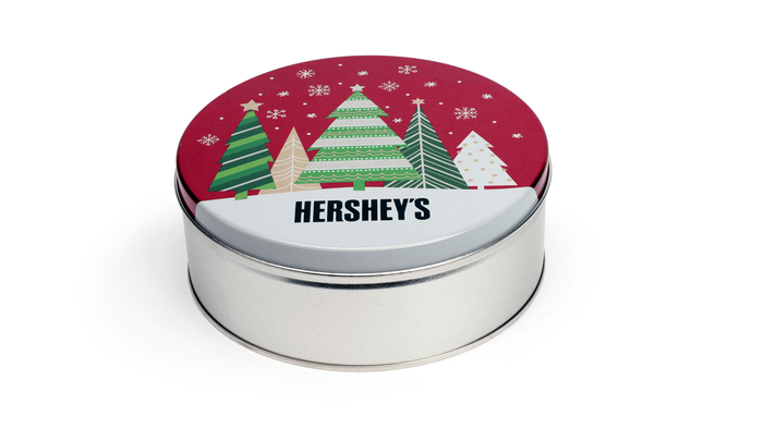 Image of Holiday HERSHEY'S  Milk and Dark Chocolate Assorted Christmas Trees 2 lbs. Gift Tin Packaging