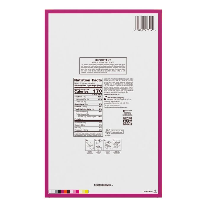 Image of REESE'S Milk Chocolate Peanut Butter Hearts Valentine's Candy Packs, 1.2 oz (36 Count) Packaging