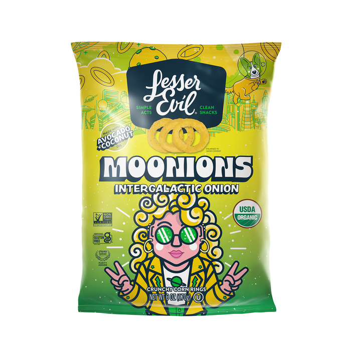 Image of LesserEvil Moonions Interglactic Onion 6oz Packaging