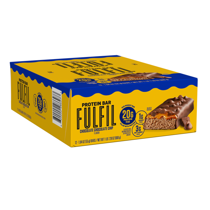 Image of FULFIL Chocolate Chocolate Chip Flavored Protein Bar Box, 1.94 oz ea. (12 count) Packaging