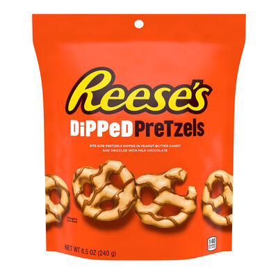 REESES Milk Chocolate Peanut Butter Dipped Pretzels 8.50oz Candy Bag
