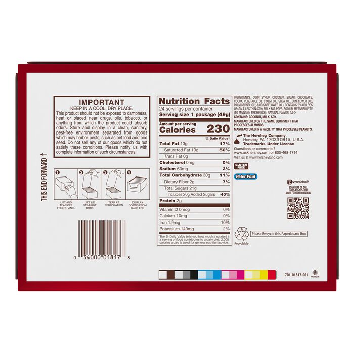 Image of MOUNDS Dark Chocolate and Coconut Candy Bars, 1.75 oz (24 Count) Packaging