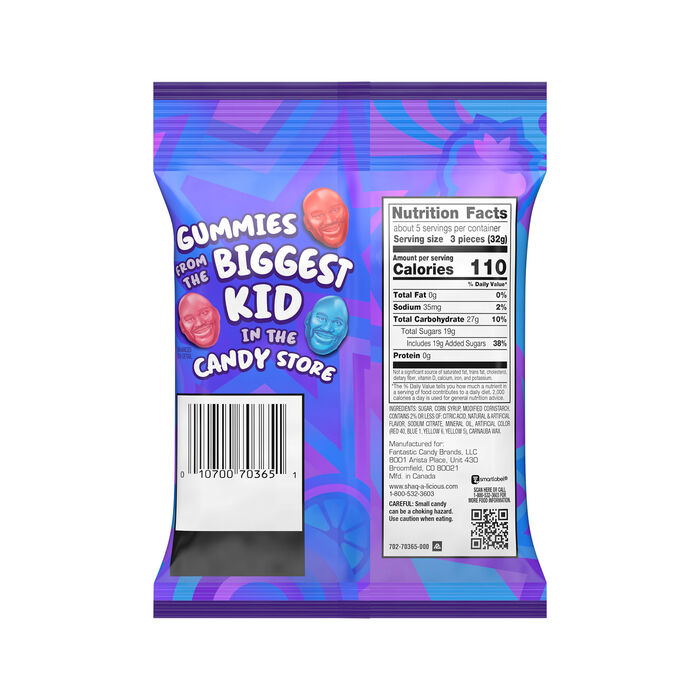 Image of SHAQ-A-LICIOUS XL GUMMIES Original Flavor Chewy Candy Bag, 6.2 oz Packaging