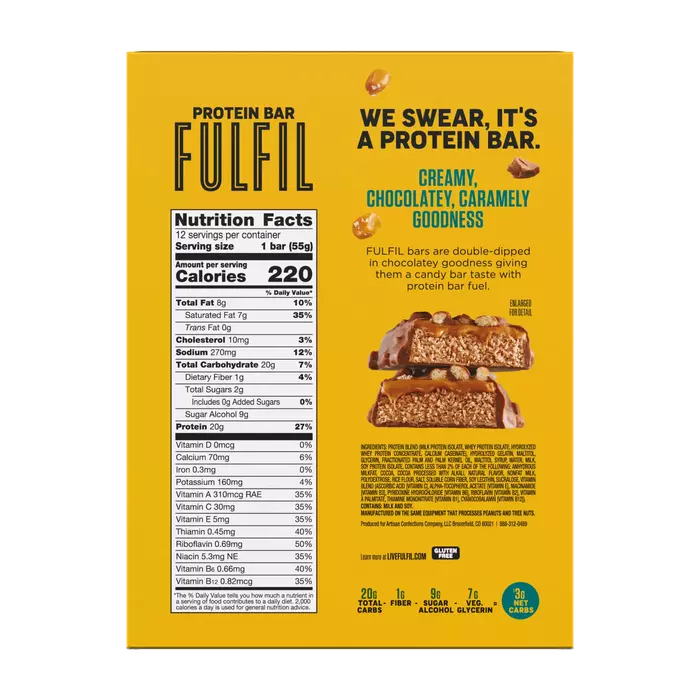 Image of FULFIL Chocolate Salted Caramel Flavor Protein Bar Box, 1.94 oz ea. (12 count) Packaging