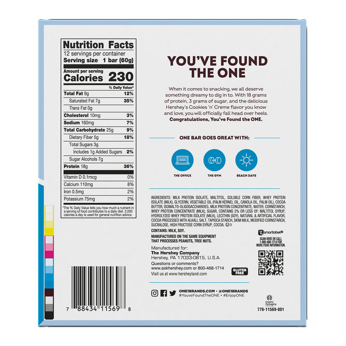 Image of ONE HERSHEY'S Cookies 'n' Creme Flavored Protein Bars, 2.12 oz (12 Count) Packaging