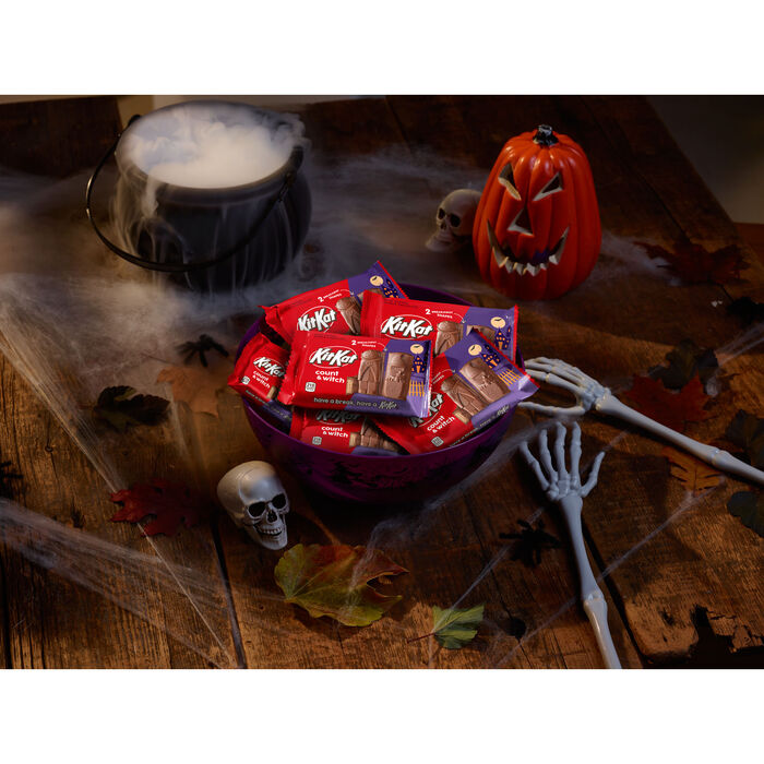 Image of KIT KAT&reg; Milk Chocolate Wafer Count and Witch, Halloween Candy Bar, 1.5 oz Packaging