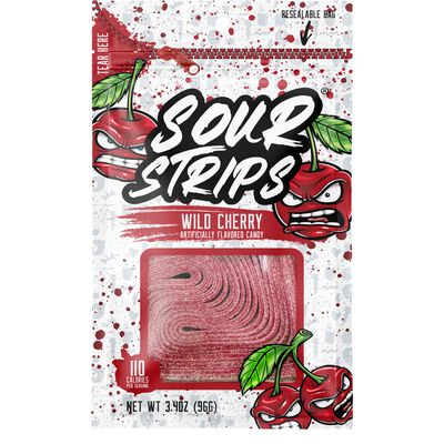 Sour Strips Wild Cherry Candy Peg Bag, 3.4oz