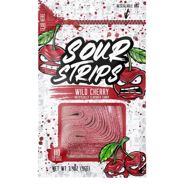 Image of Sour Strips Wild Cherry Candy Peg Bag, 3.4oz Packaging