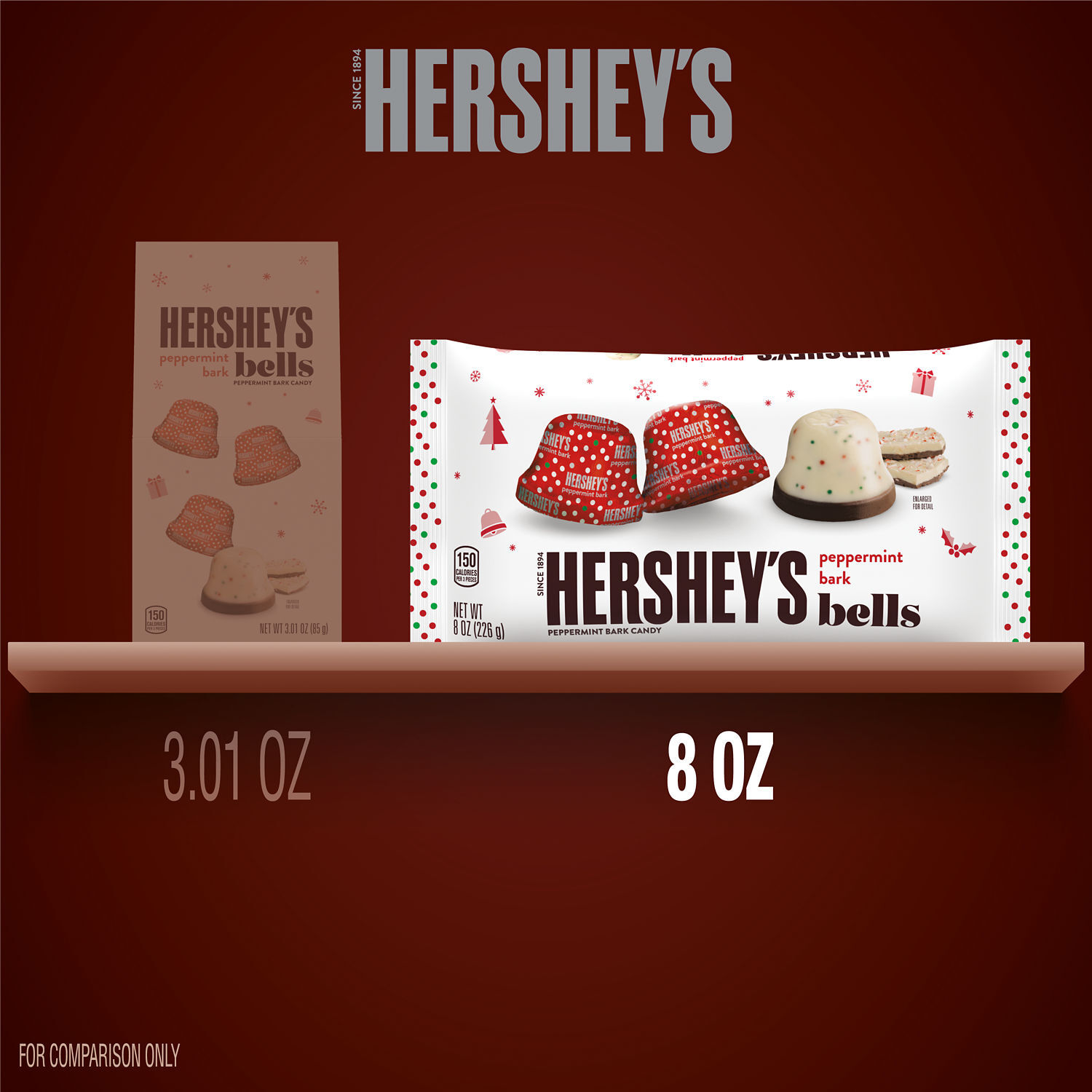HERSHEY'S Peppermint Bark Bells, Christmas , Candy Bag, 8 oz