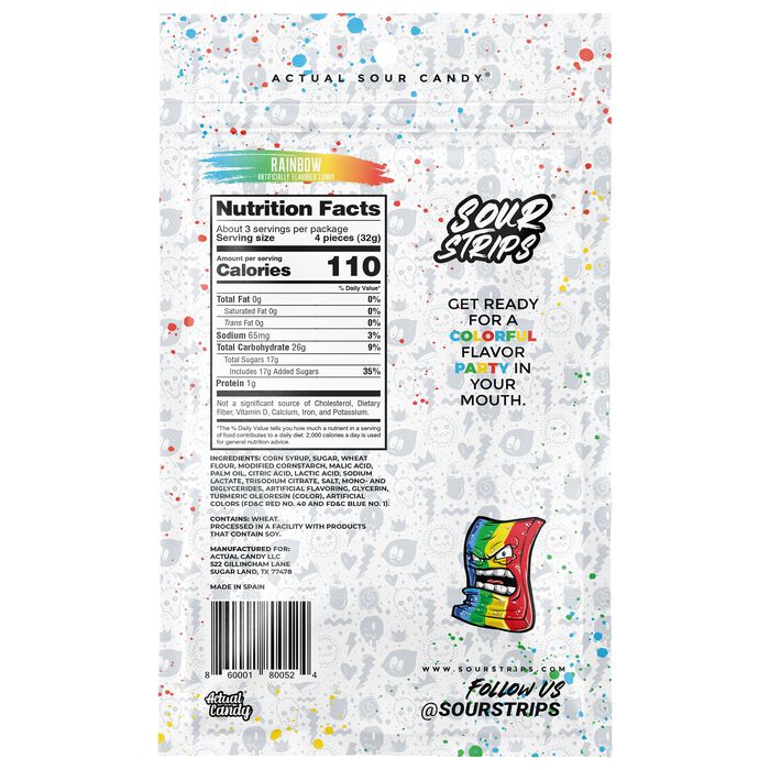 Image of Sour Strips Rainbow Candy Peg Bag, 3.4oz Packaging