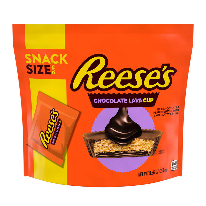 Image of REESE'S Chocolate Lava Milk Chocolate Snack Size Peanut Butter Cups Candy Bag, 9.35 oz Packaging