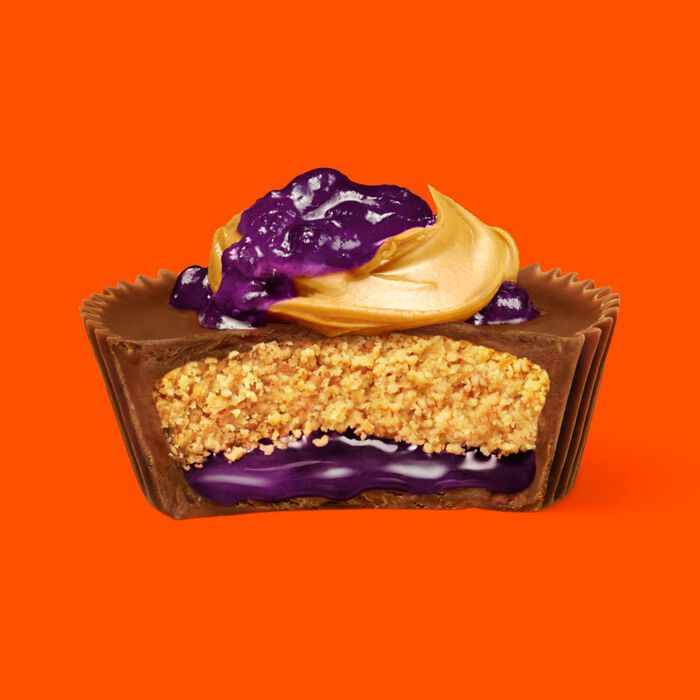 Image of REESE'S Big Cup PB&J Grape Milk Chocolate Peanut Butter Cup Candy Pack, 1.4 oz (16 Count) Packaging