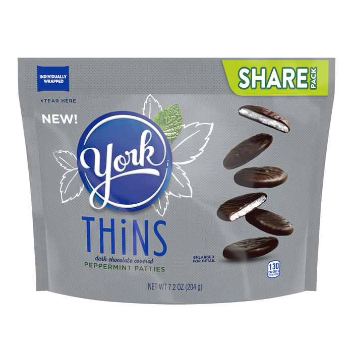 Image of YORK THiNS Dark Chocolate Peppermint Patties Miniatures 7.2oz Candy Bag Packaging