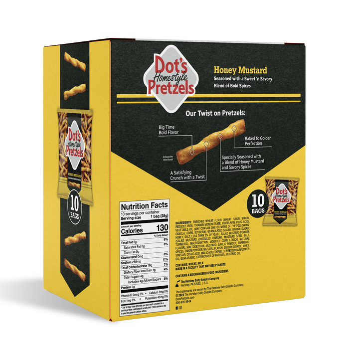 Image of Dot's Homestyle Honey Mustard Seasoned Pretzel Twists, 1 oz Bags (10 Count) Packaging