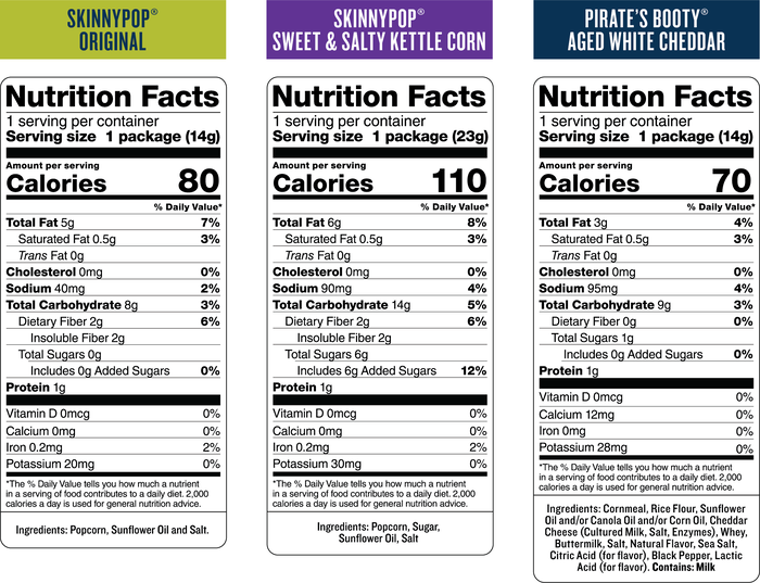 Image of SKINNYPOP and PIRATE'S BOOTY Family Snack Pack Popped Popcorn and Aged White Cheddar Puffs, 0.5 - 0.8 oz Bags (20 Count) Packaging