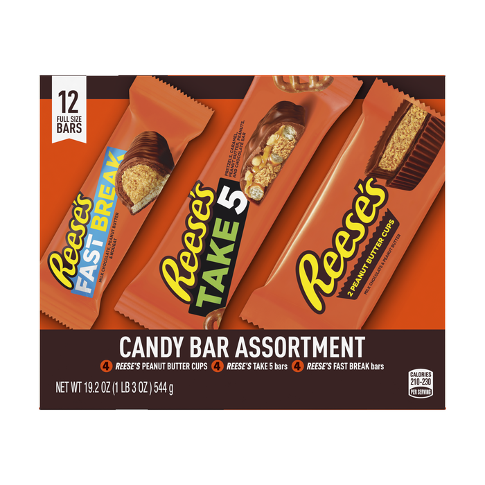 Image of REESE'S Milk Chocolate Standard 12pcs Variety Pack Candy Bars Packaging