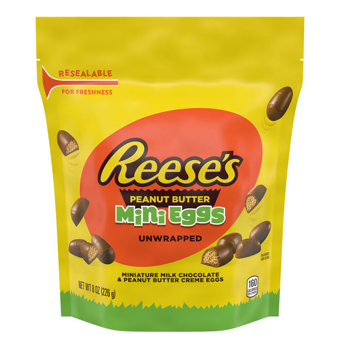 Image of REESE'S Milk Chocolate Peanut Butter Creme Mini Eggs, Easter Candy Resealable Bag, 8 oz Packaging
