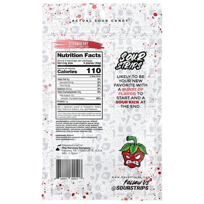 Image of Sour Strips Strawberry Candy Peg Bag, 3.4oz Packaging