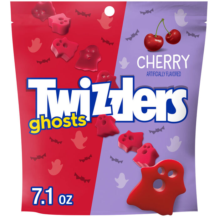 Image of TWIZZLERS Ghosts Cherry Flavored Chewy, Halloween Candy Bag, 7.1 oz Packaging