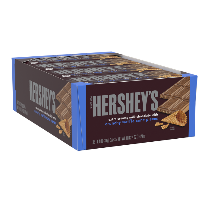 Image of HERSHEY'S Milk Chocolate with Waffle Cone Pieces Candy Bars, 1.4 oz (36 Count) Packaging