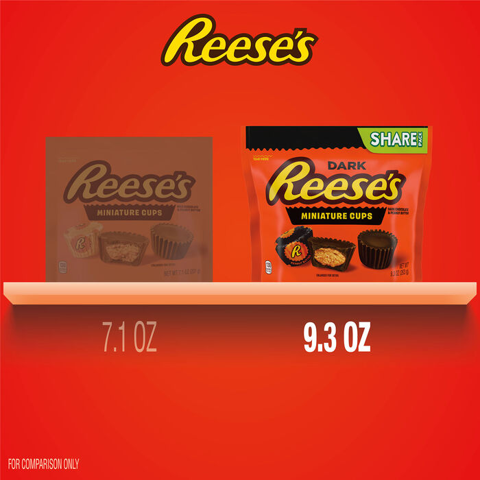 Image of REESE'S Miniatures Dark Chocolate Peanut Butter Cups Candy Share Pack, 9.3 oz Packaging