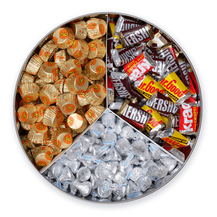 Image of HERSHEY'S Gold Gift Tin with Milk and Dark Chocolate Assorted Mix Candy 15 lbs. Packaging