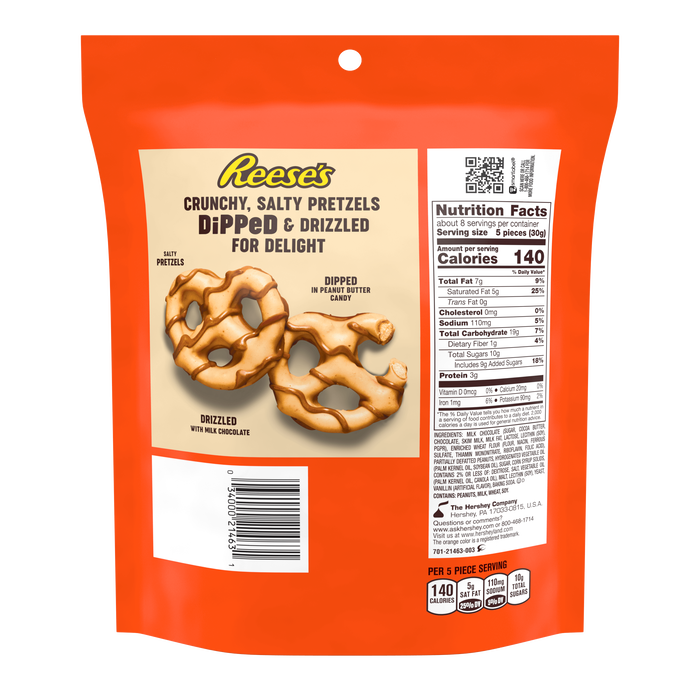 Image of REESES Peanut Butter Milk Chocolate Dipped Pretzels 8.5 oz. Share Bag Packaging