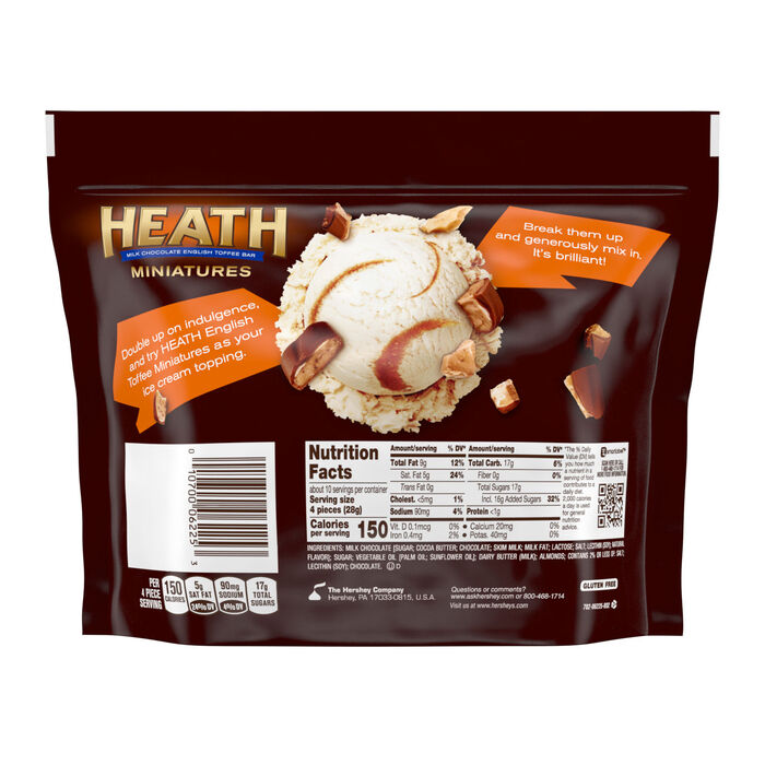 Image of HEATH Chocolate English Toffee Miniatures 10.2oz Candy Bag Packaging