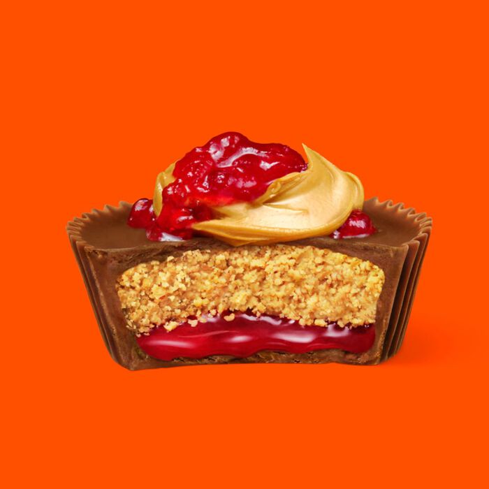 Image of REESE'S Big Cup PB&J Strawberry Milk Chocolate King Size Peanut Butter Cups Candy Pack, 2.8 oz (16 Count) Packaging