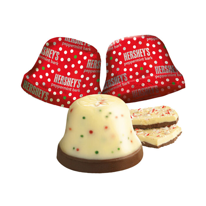 Image of HERSHEY'S Peppermint Bark Bells, Christmas , Candy Bag, 8 oz Packaging