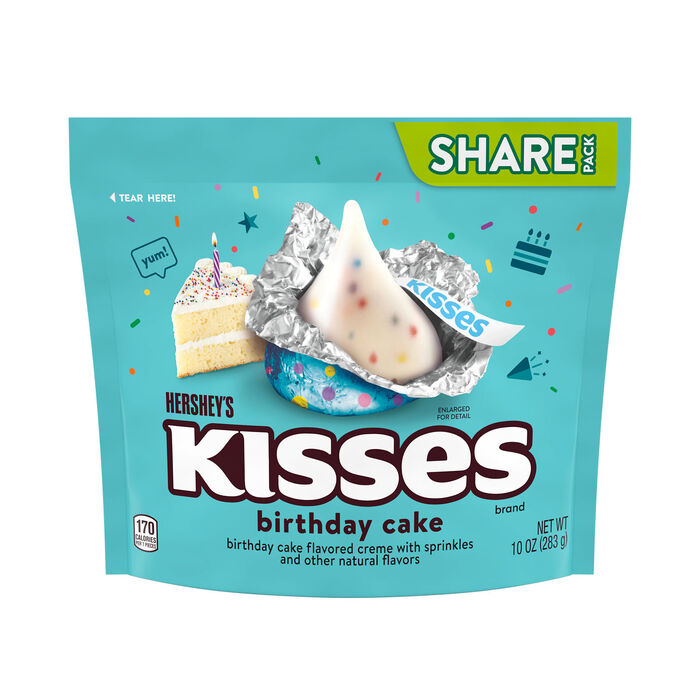 Image of HERSHEY'S KISSES Birthday Cake Flavored Candy Share Pack, 10 oz Packaging